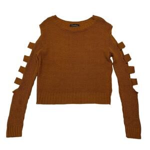 SERENDIPITY BY VICTORIA Brown Long Sleeve Cutout Knit Sweater Large
